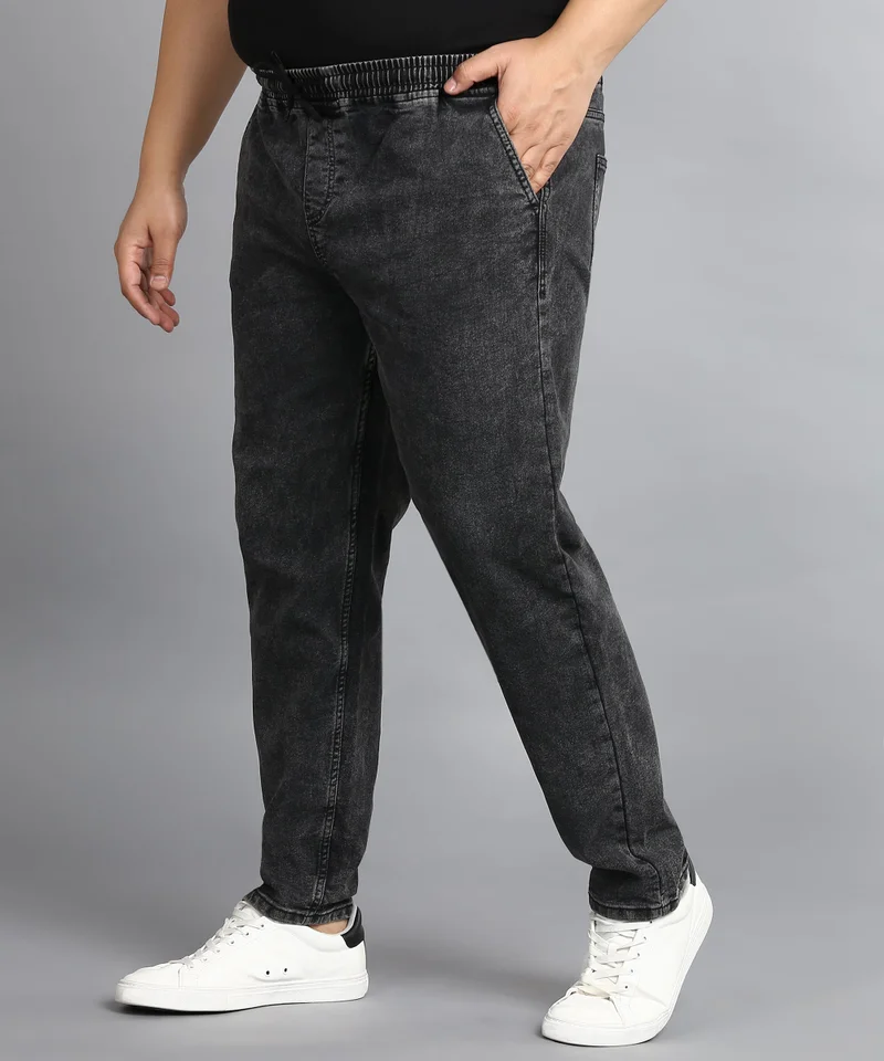 Urbano Fashion  Urbano Plus Men's Charcoal Black Regular Fit Washed Jogger Jeans Stretchable for Men | Best Price UAE